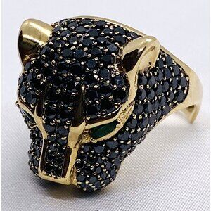 Collectors Effy 14K 585 YG .27ctw Emerald 3.53ctw Black Diamond Panther Ring